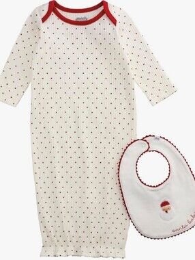 MudPie Holiday Gown & Bib Set , New With Tags. So Soft & Precious! 0/3 Months
